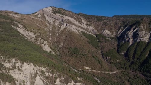 Top drone view of the mountains around the village of Thiery in France