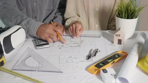 Architect Team Meeting Consult and Work for Architectural Construction Project Working with Partner