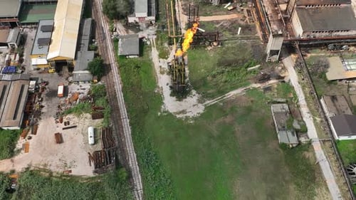 Burning a Torch at a Chemical Plant Emission of Harmful Substances Into the Atmosphere Chimney With
