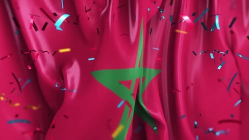 Confetti Falling on Waving Moroccan Flag