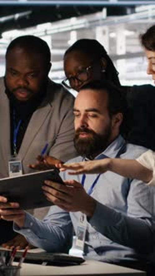 Vertical Video Data Center System Administrators Performing Maintenance on Supercomputers