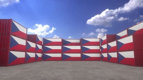 Czech republic flag containers are located at the container terminal