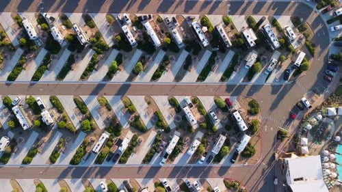 Aerial view of RV parking lot, United States.