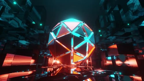 3D Futuristic Neon Sphere Abstract Digital Art Cyberpunk Geometric Design Reflective Surface Glowing