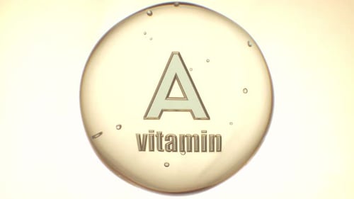 Vitamin A Concept - Transparent Capsule with Nutrient Drops in Light Background