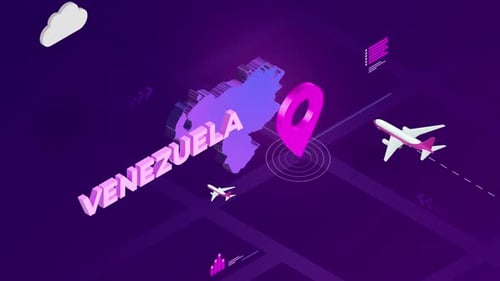 Animated Venezuela Map with Travel Planes and Location Pin