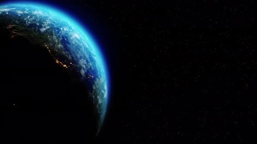 Realistic Motion Graphics of Planet Earth Rotating in the Night