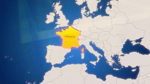 Europe Map Highlight with France Country Location Reveal
