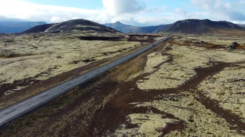Road in Iceland Beautiful Volcanic Nature in Sunny Weather Travel Destination Road Number One Aerial