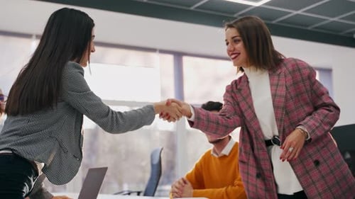 Business People Negotiate and Reach Successful Agreement By Shaking Hands in Office Partners Signing