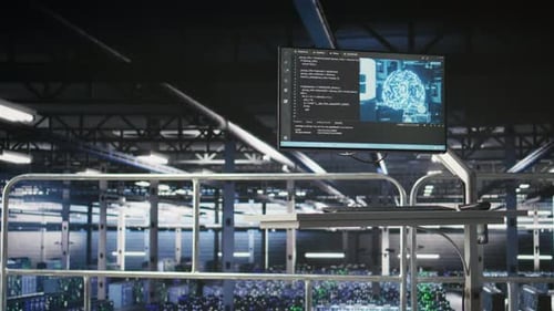 Elevated Industrial Data Center Control Station Screen Monitoring AI Servers