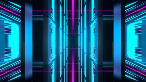 Cyan And Pink Neon Tunnel Of Endless Mirrors Background Vj Loop In 4K