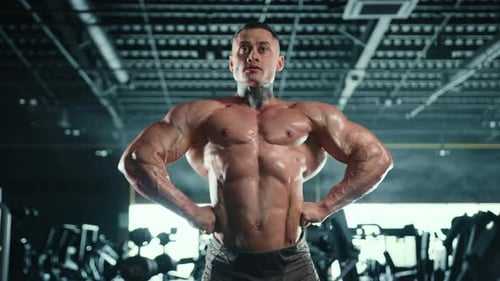 Muscular Man Posing at the Gym
