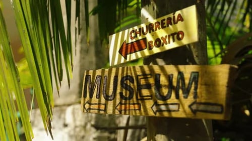 Wooden Signage In Tropical Beaches Of Yelapa, Jalisco, Mexico. Panning Shot