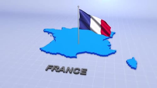 3D Animated Map of France with Waving French Flag