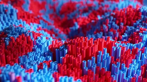 Creating an Abstract 3d Render of a Wavy Landscape Featuring Vibrant Red and Blue Cylinders Results
