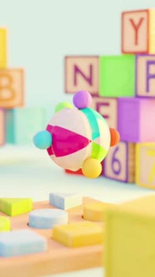 3D Rendering of Small Colorful Balls Rolling on Smooth Sphere in Loop Playschool