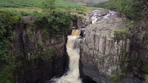 High Force Waterfall in Middleton-in-Teesdale, County Durham, Drone 4K HD Aerial Footage