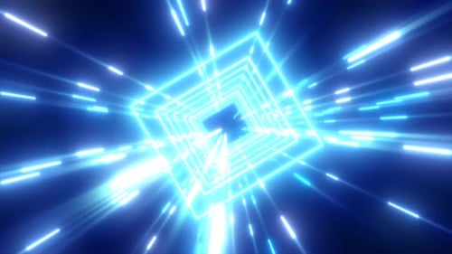 Abstract purple energy futuristic hi-tech tunnel of flying stars and lines