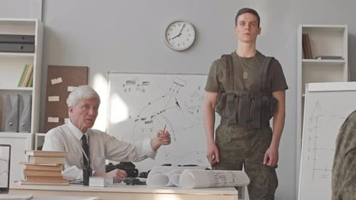 Professor at Military Academy Giving Lecture to Students