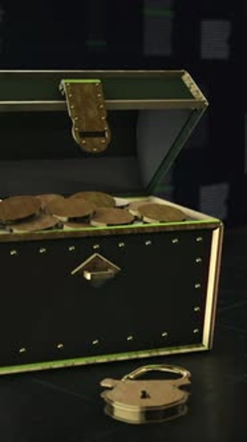 Gold Treasure Chest with Falling Stock Market Arrow Vertical Video