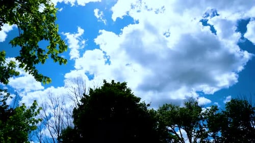 Time lapse of clouds floating across a very blue sky.
