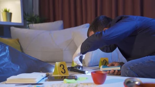 Detective Examining Evidence at Crime Scene