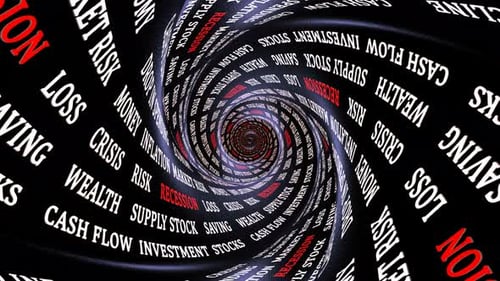 Rezessions-Schlüsselwörter an der Tunnelwand, in einer Schleife