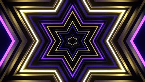 Purple And Yellow Neon Strobe Hexagonal Star Background Vj Loop In 4K