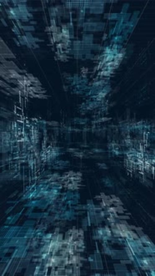 Vídeo vertical: animação CG cativante apresentando fluxos de dados futuristas