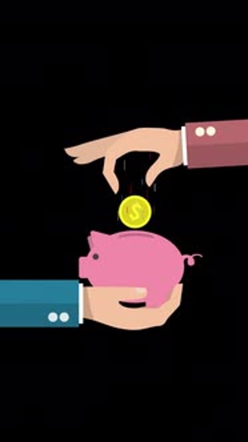 Hand Putting Coin A Piggy Bank Money Savings On Vertical On Alpha Channel