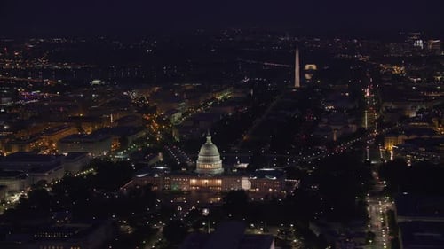 Washington dc lincoln memorial and capitol building majestic night aerial view