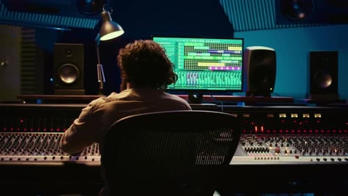 Tracking Engineer Processing and Mixing Sound on Audio Console