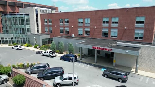 Aerial drone view of hospital.