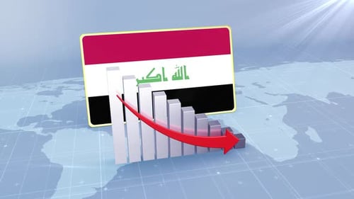 Iraq Flag And Bar Chart With Decreasing Values Economic Crisis Concept