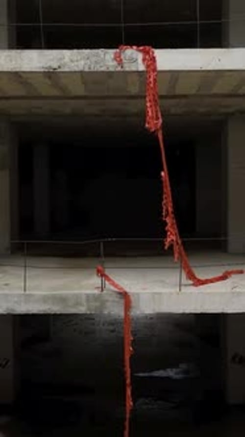 Exploración aérea en construcción de un centro comercial costero a vista de un Zumbido con vídeo vertical