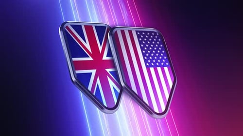 Animated 3D Flags of UK and USA with Neon Background