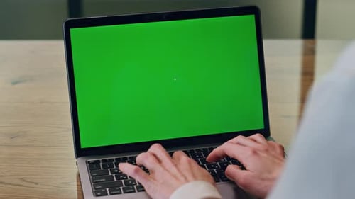 Copywriter Fingers Texting Chromakey Laptop Office Closeup