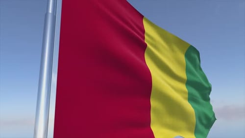 Realistic Flag of Guinea Waving in the Wind