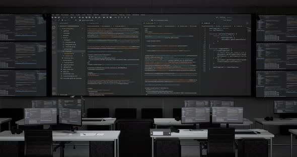 Programming Code On Multiple Monitors And Desktops Showing Database In ...