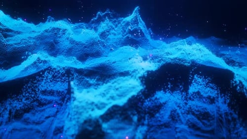 Paysage futuriste abstrait en mouvement de particules et de points d'énergie