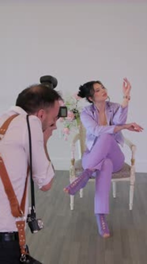 A Beautiful and Elegant Fashion Photography Session Featuring a Model Dressed in Lavender Attire