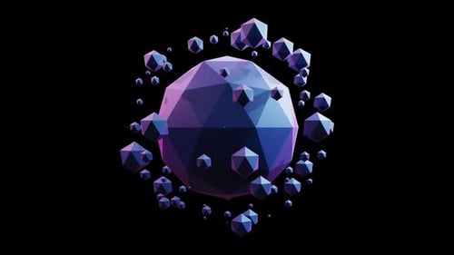 Geometrische 3D-Polygone, die sich im Raum vor dunklem Hintergrund drehen