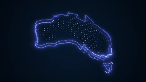 Futuristic Neon Map Outline of Australia