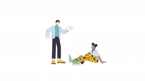 Flat Design Animation of Two People Interacting and Talking