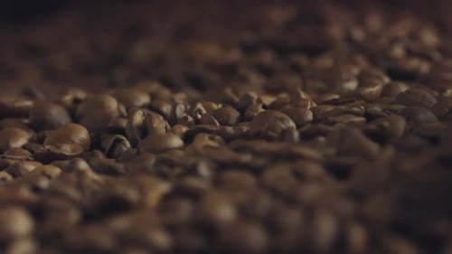 Geröstete Kaffeebohnen auf der Oberfläche verteilt