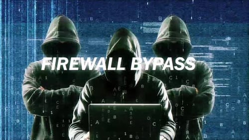 Firewall-Bypass auf dem Hack-Bildschirm und Datenmatrix-Simulation mit futuristischem HUD-Bildschirm