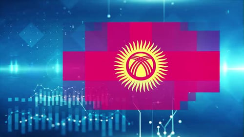 Kyrgyzstan Flag On Economy Background And Graph