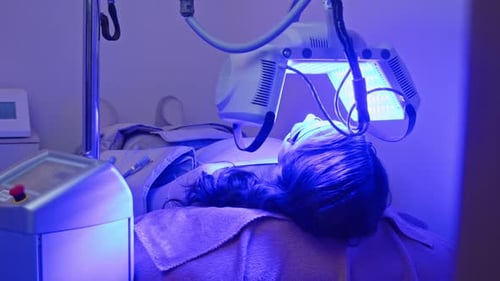 Woman Receiving Light Therapy Treatment in Clinic