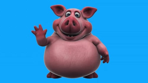Fun 3D cartoon pig saying hi (with alpha channel included)
